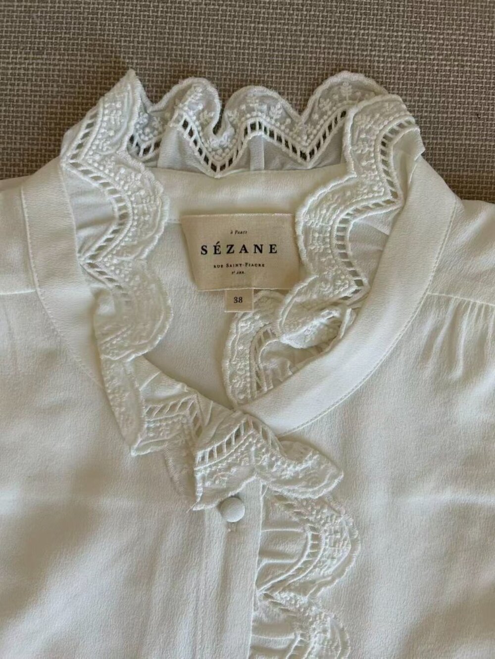 Sezane Chlo Silk Shirt Blouse FR38/US6 Ecru Ivory French Classic Causal - Picture 8 of 12